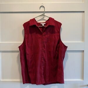 Croft & Barrow 2X Sleeveless Red Button-Down Sleeveless Top